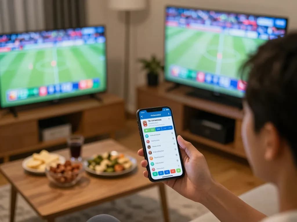 Engaging in sports betting with tỷ lệ kèo nhà cái 5 visible on mobile app during live game