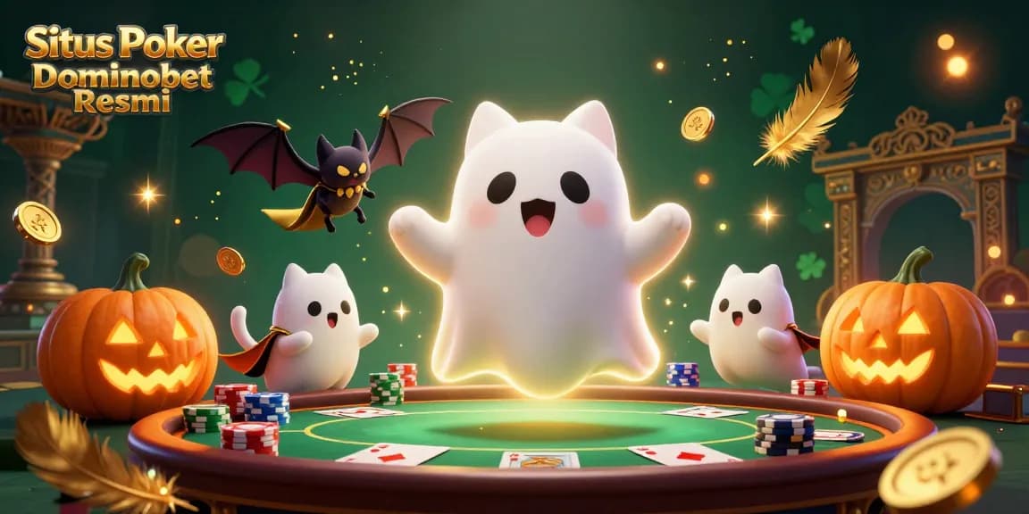 Situs Poker Dominobet Resmi showcases an exciting poker scene filled with vibrant characters, casino elements, and dynamic effects.