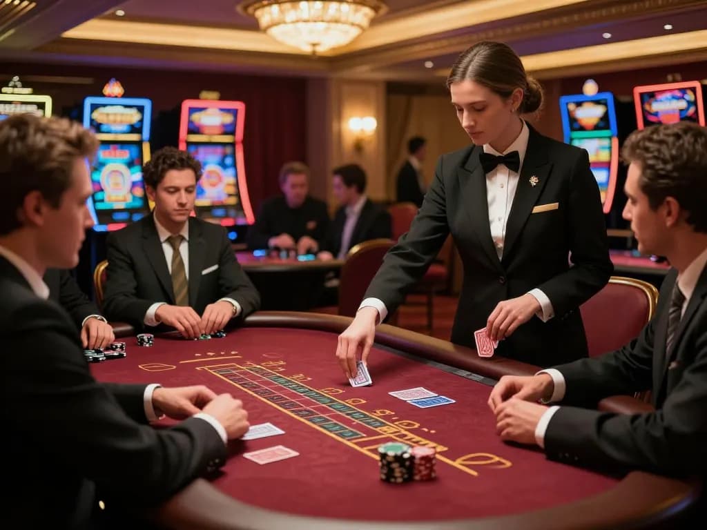 Players engage in strategic blackjack gameplay at LV88 Casino, showcasing excitement and lavish decor