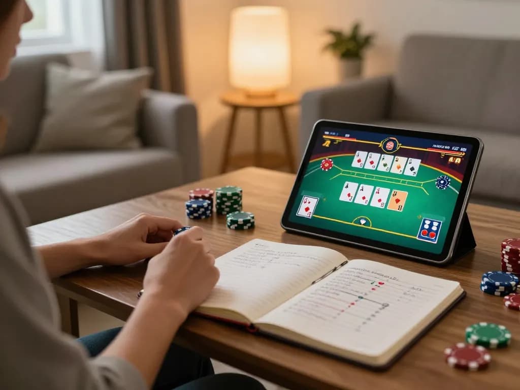 Player engaging in a poker game at the UU88 casino online, showcasing a cozy and strategic home environment.