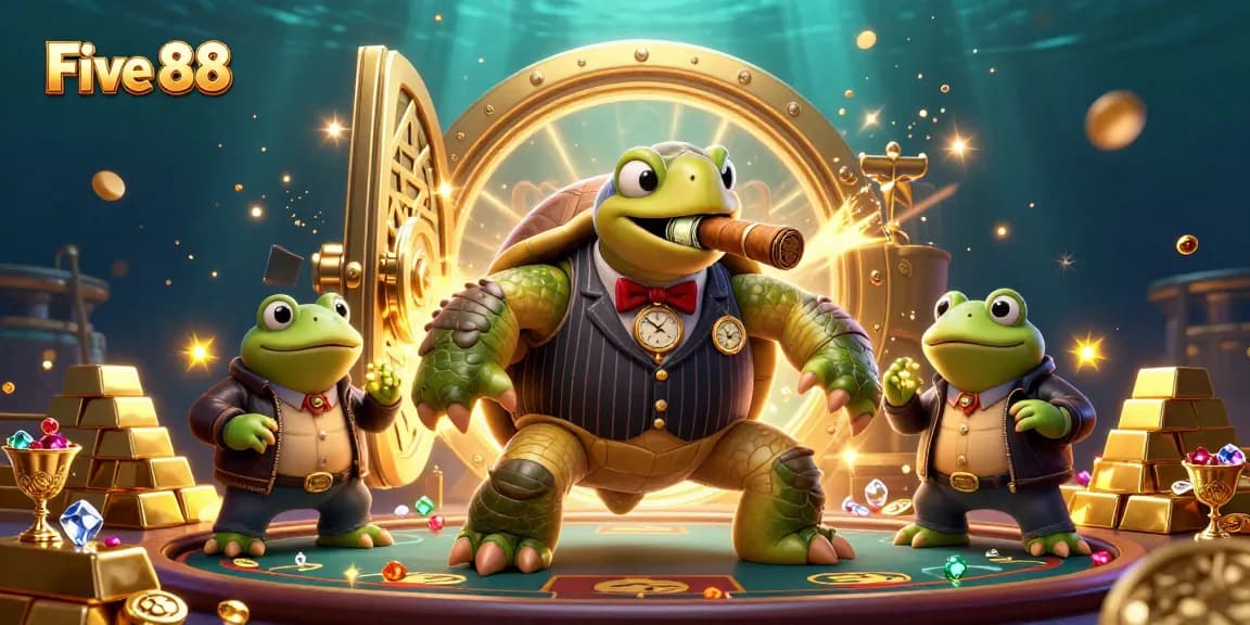 Experience the thrilling essence of Five 88 with a lively 3D illustration depicting vibrant casino elements.