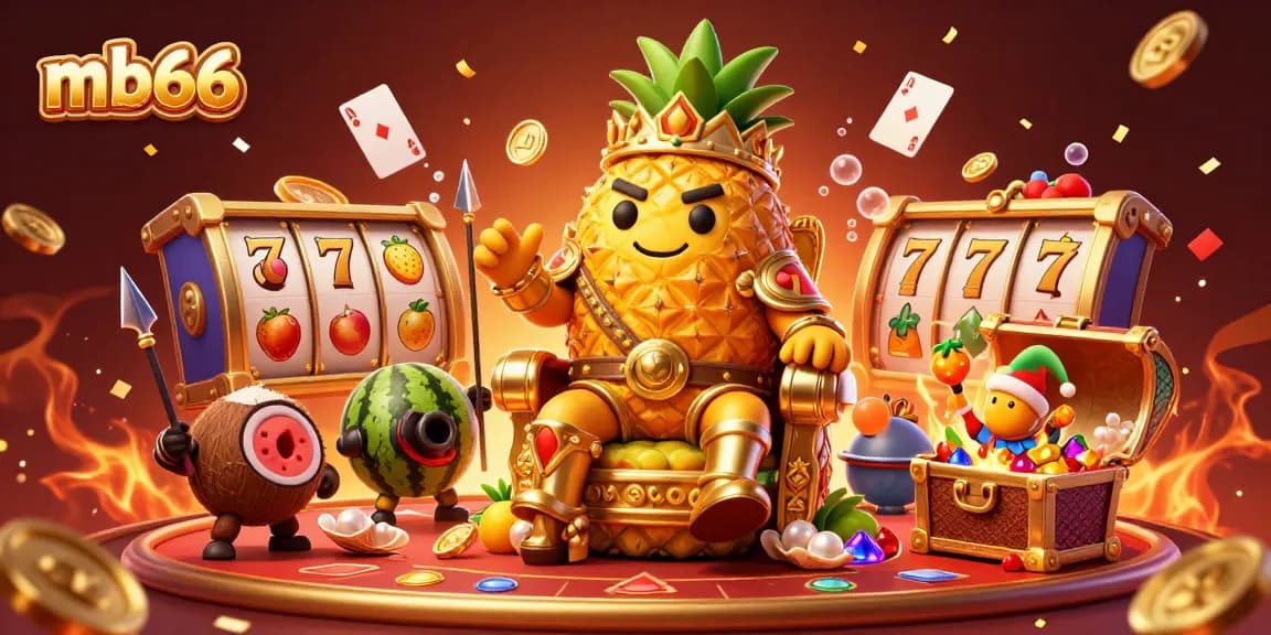 Play exciting games at mb66's vibrant casino with the golden pineapple king and lively characters.