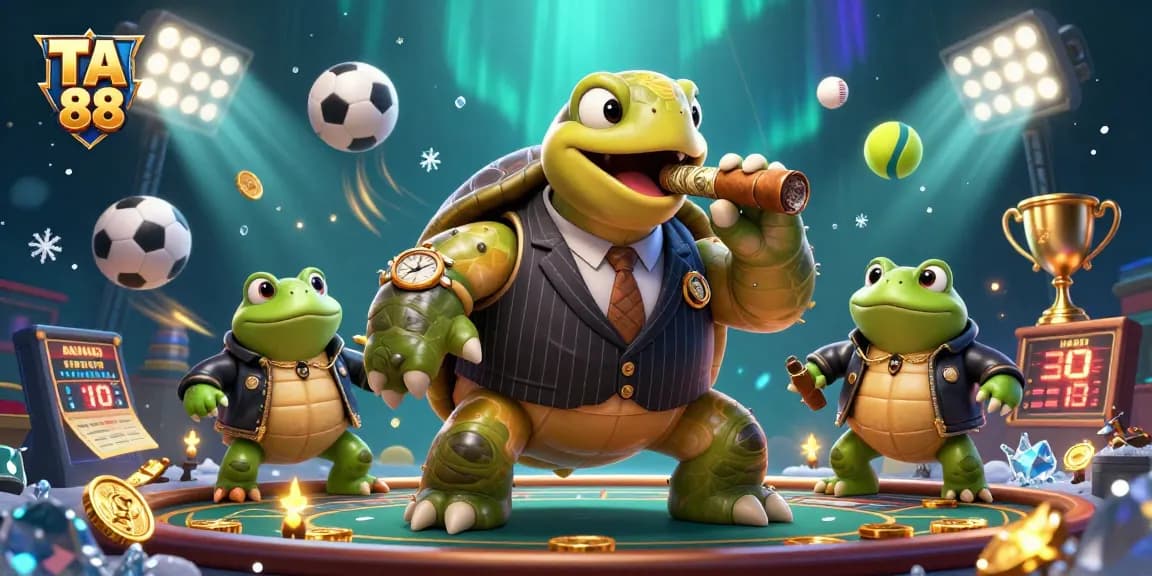 Capture the exciting energy of TA 88, featuring a snapping turtle and bullfrog enforcers in a vibrant casino scene.