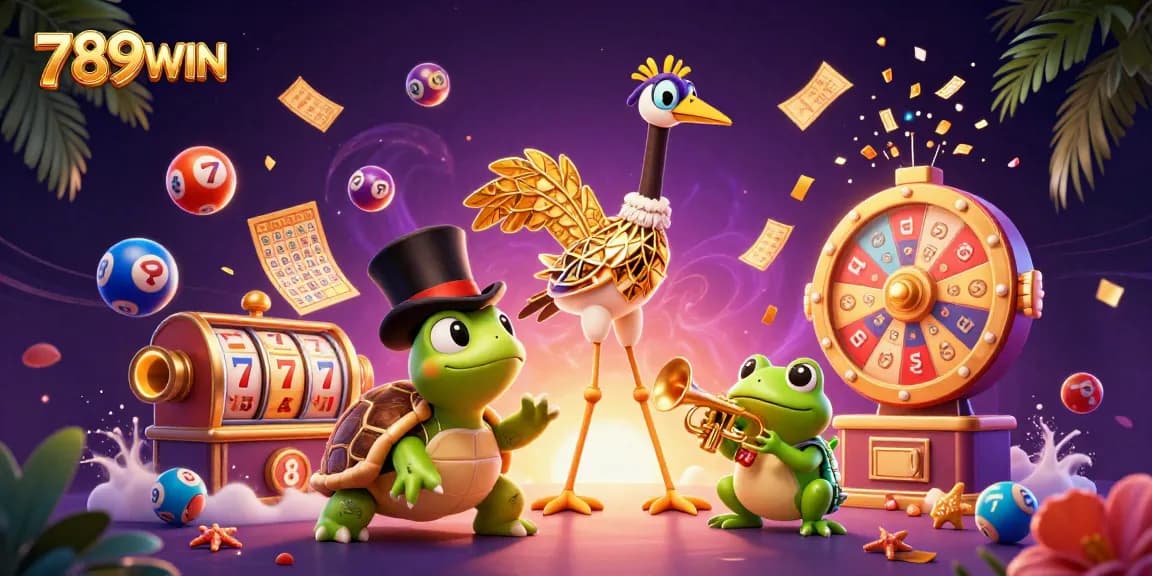 Experience the excitement of winning at 789WIN with vibrant lottery balls and engaging characters.
