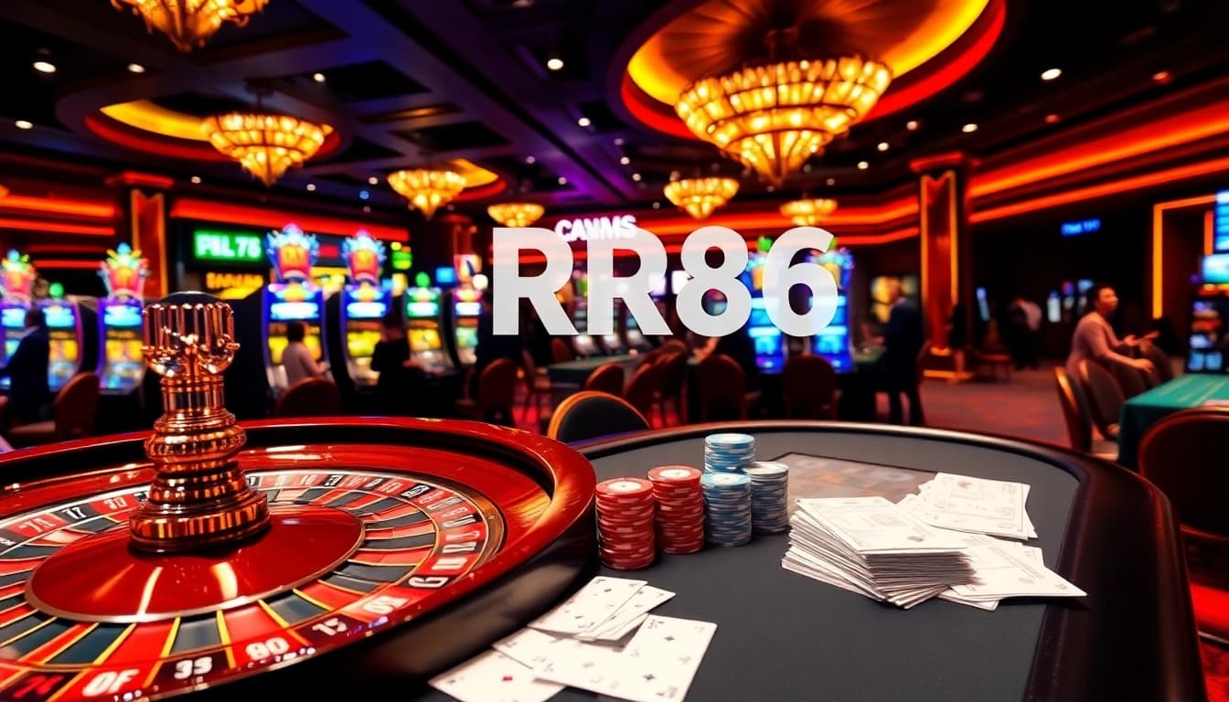 Experience the thrills of online gambling at RR88 casino with vibrant gaming visuals and excitement.