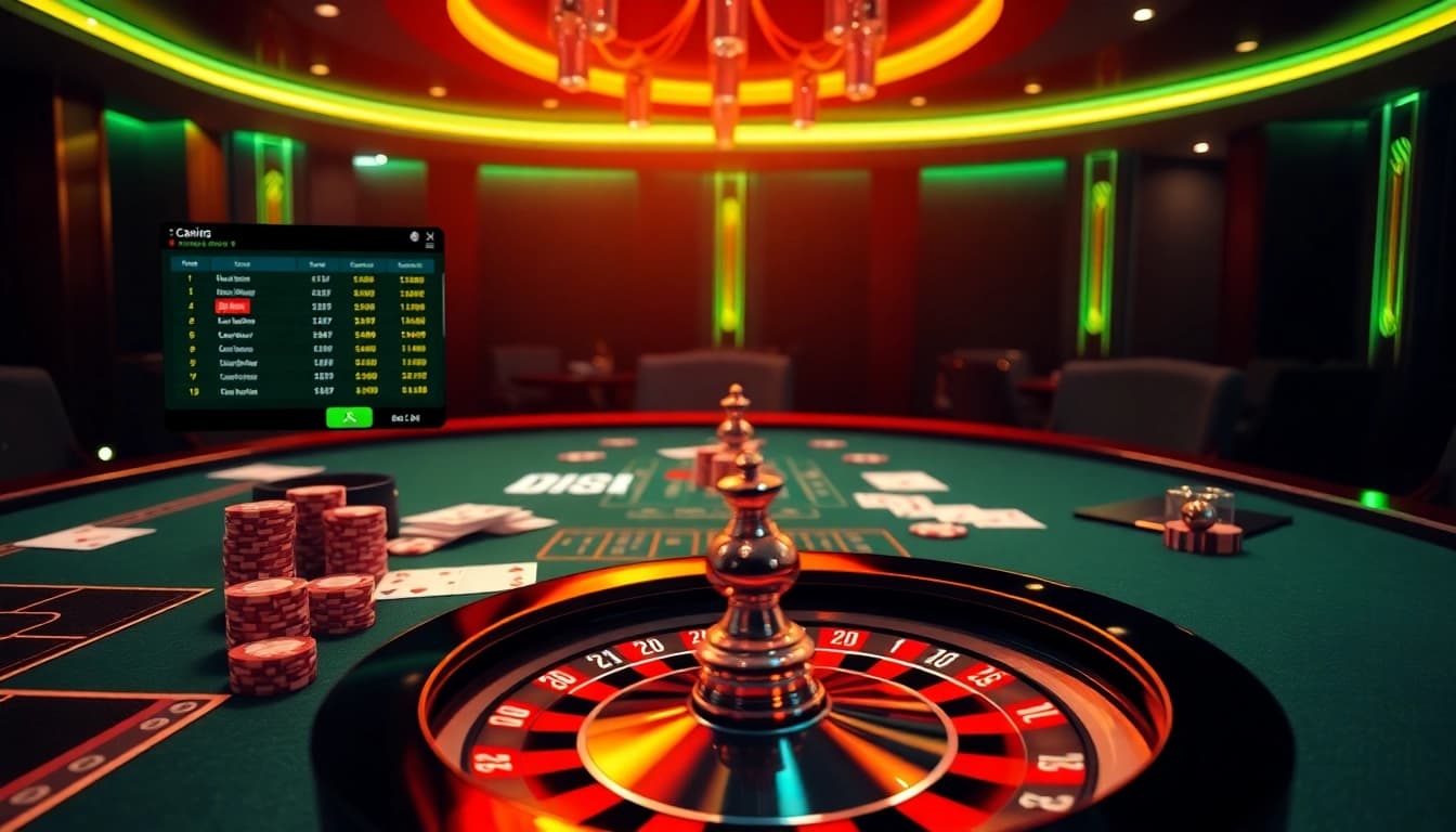 The vibrant gambling scene at https://nk88s.net/ showcases exciting online casino activities with poker chips and a roulette wheel.