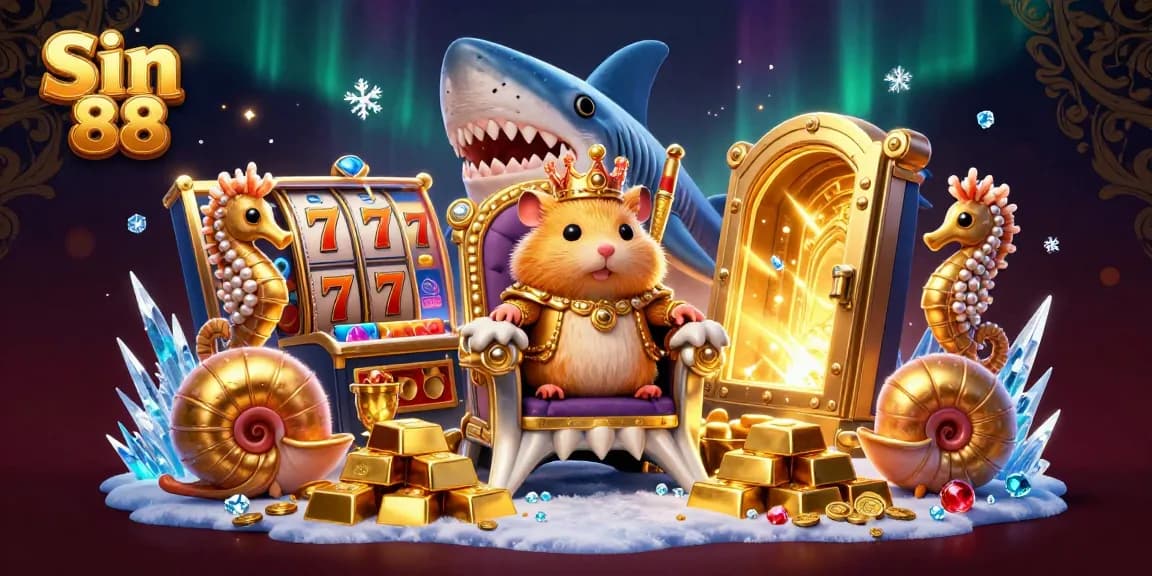 Experience thrilling gameplay at Sin 88 with a golden hamster king, seahorse guards, and majestic treasures.
