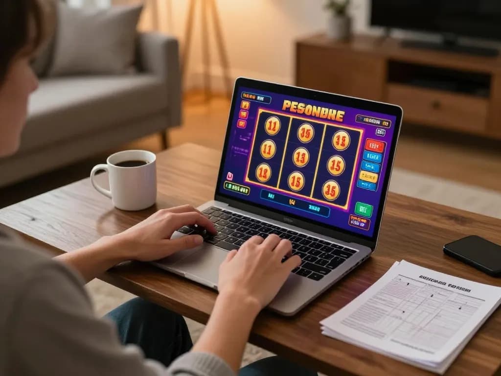 Engaging in GG88 online gaming with vibrant graphics and comfortable home setting.