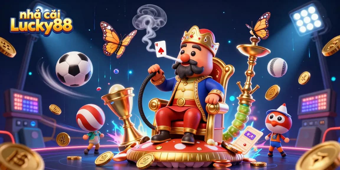 Place bets confidently at nhà cái Lucky88 with an engaging colorful fantasy scene of a fun casino atmosphere.