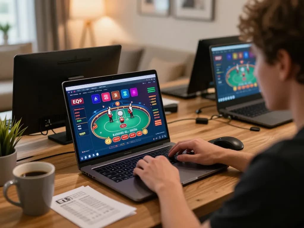 Player enjoying an online poker game at EQ9 casino, showcasing engaging graphics and strategic gameplay