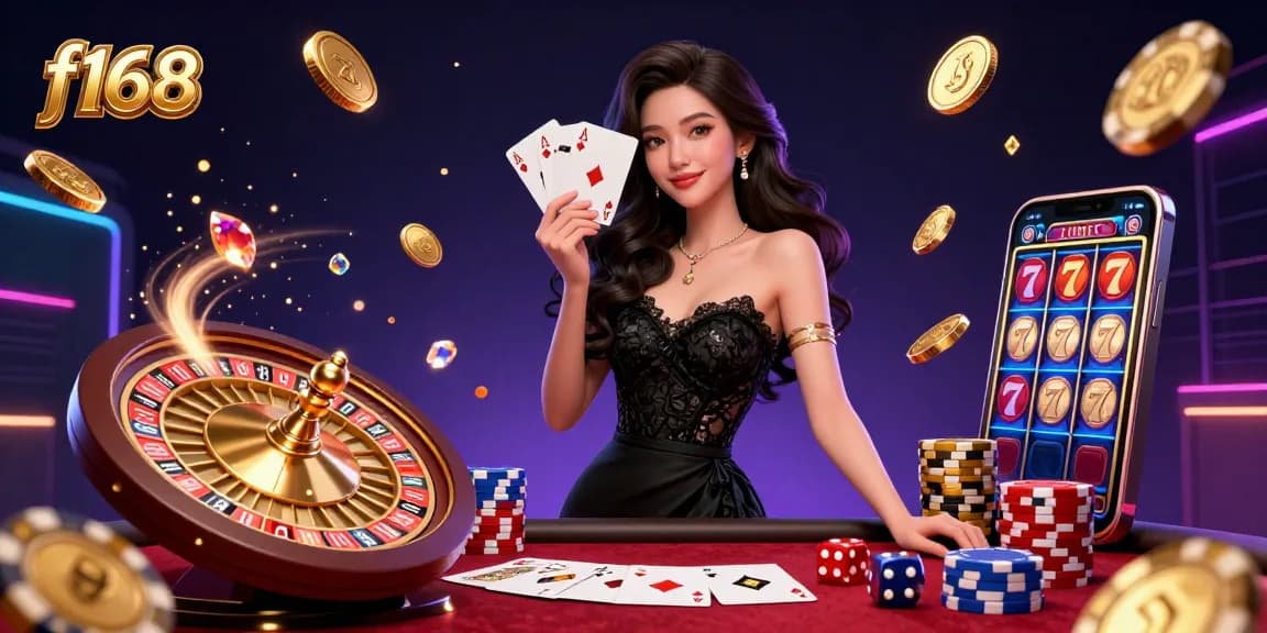 Experience thrilling gameplay at f168 with an elegant dealer showcasing ace cards in a luxurious casino.