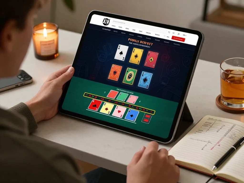 Engaging scene of playing live casino games with link resmi live casino vegas88 on tablet in a cozy setting.