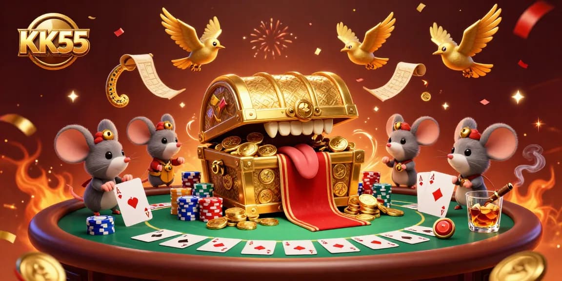 Experience thrilling gameplay with KK55's vibrant casino scene, showcasing dynamic poker action.