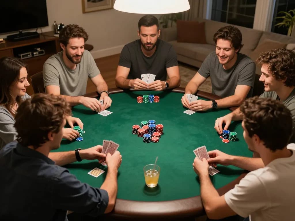 Players enjoying an engaging poker game at home, showcasing cloud-africa excitement in friendly competition.