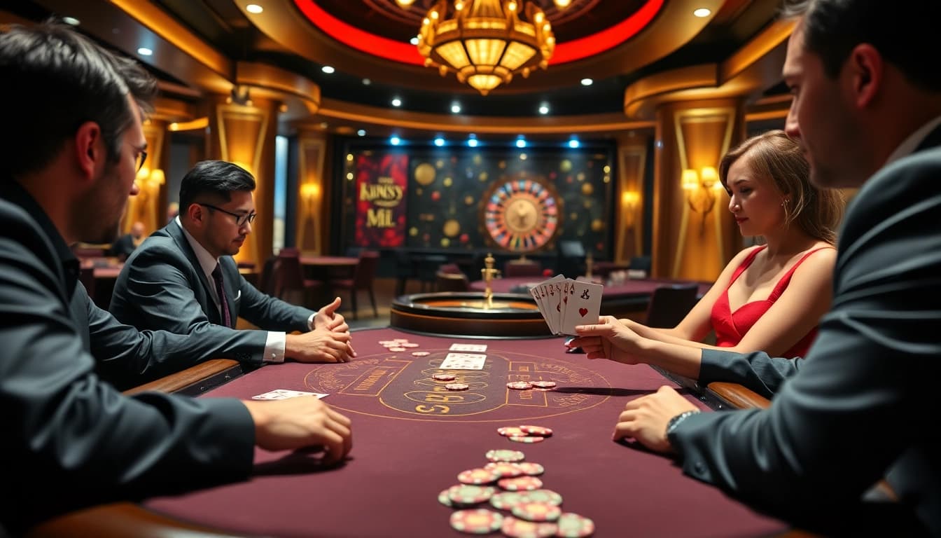 Experience the thrill at King88 Casino with vibrant blackjack gameplay and dazzling casino ambiance.