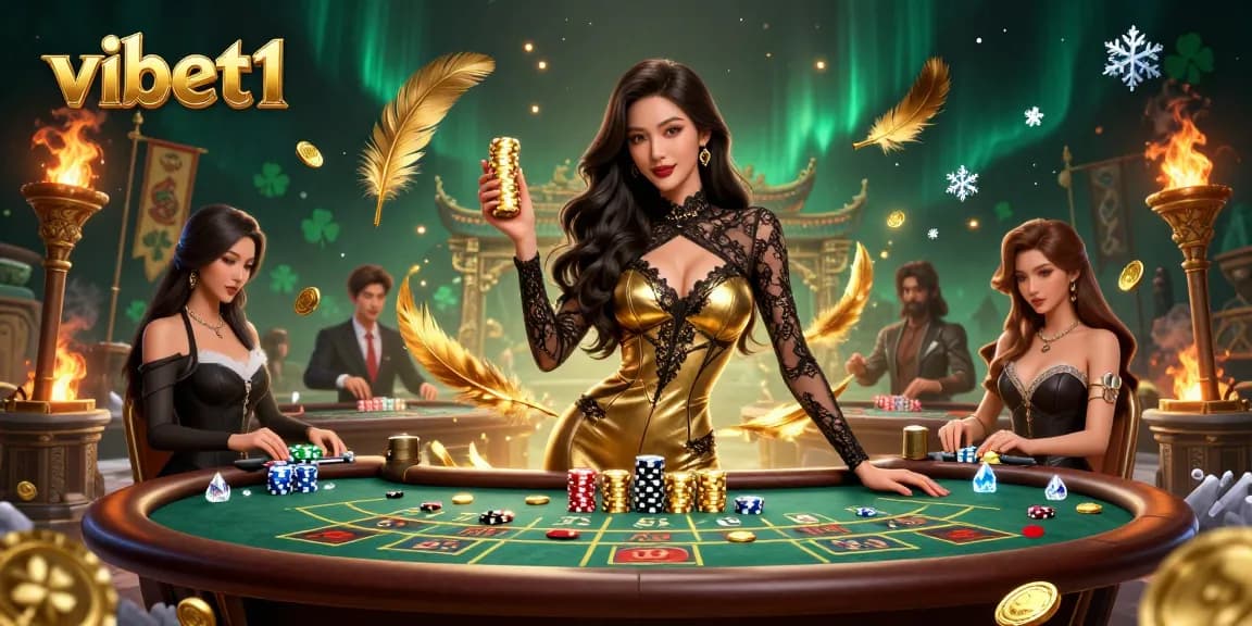 Join the high-stakes action at vibet1 with glamorous baccarat and golden casino chips.