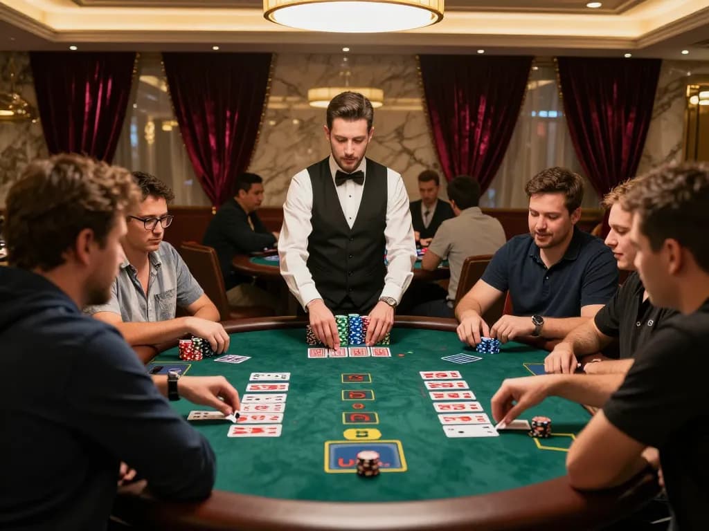 Exciting blackjack table action at the casino with players fully engaged, Red 88 theme present.