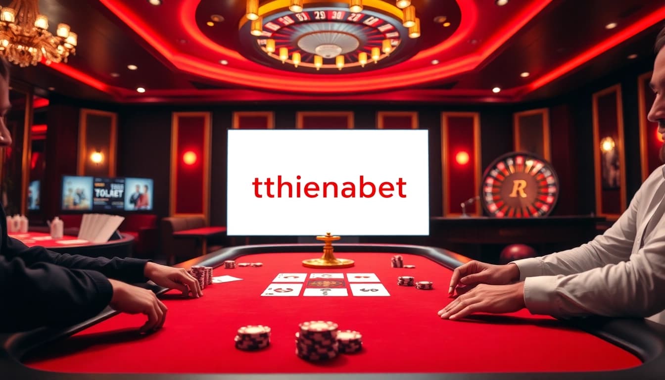 Players enjoying a thrilling card game at thienhabet casino, showcasing excitement and high stakes.
