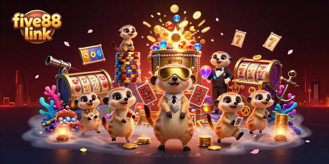 Engage with the five88 link gaming experience featuring lively meerkats in a vibrant casino.