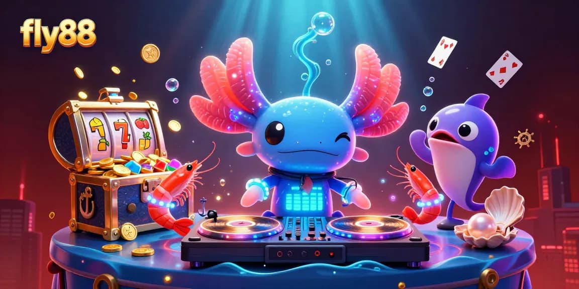 Experience gaming thrills at fly88 with vibrant characters and exciting casino elements in a rich underwater scene.