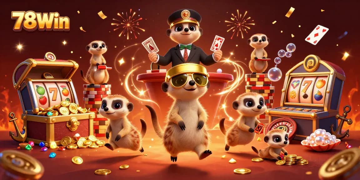 Experience thrilling gameplay at 78Win with our cartoon meerkats running an exciting casino operation.