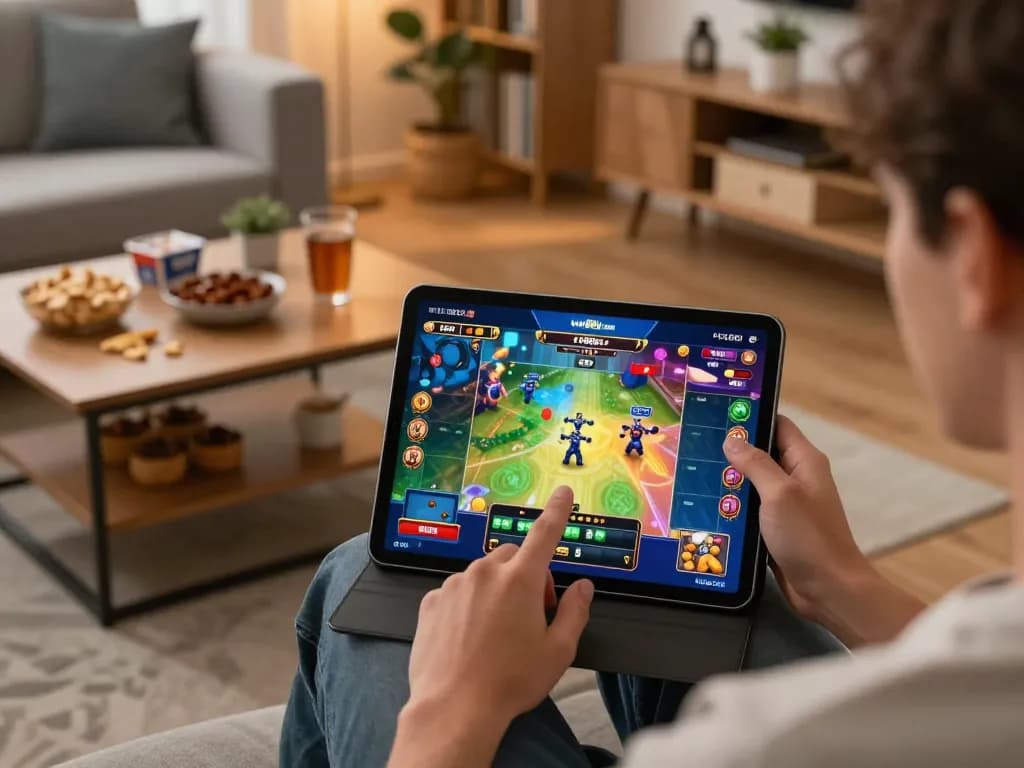 Engaging gameplay on ww88ju.com slot machine in a cozy home setting with warm lighting.