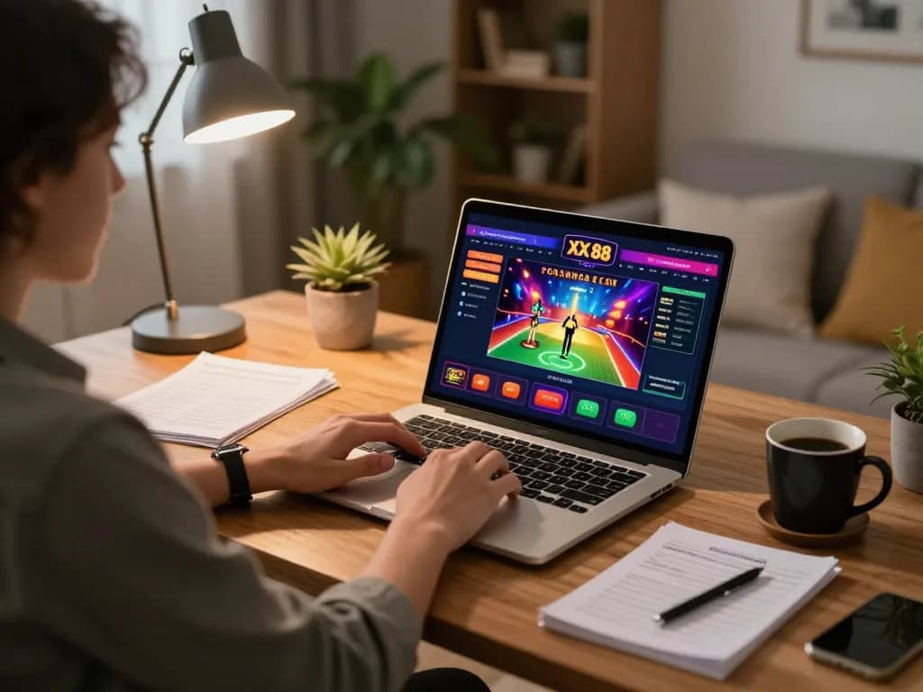 Engaging in online gambling at XX 88, showcasing dynamic gameplay on a laptop