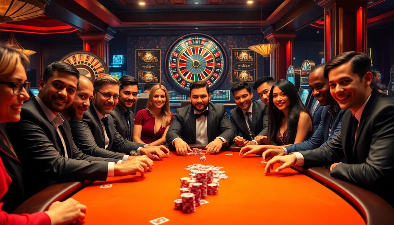 Experience a thrilling gaming atmosphere at febet.com with poker chips and a roulette wheel.