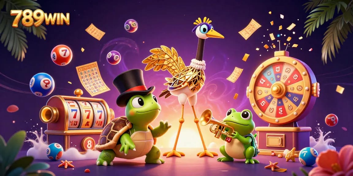 Experience the excitement of winning at 789WIN with vibrant lottery balls and engaging characters.