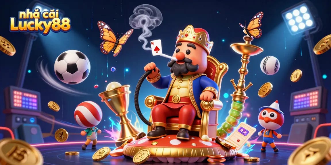 Place bets confidently at nhà cái Lucky88 with an engaging colorful fantasy scene of a fun casino atmosphere.