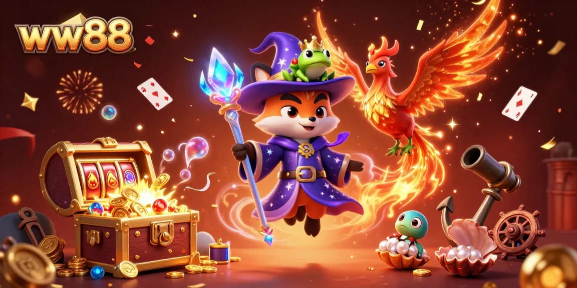 Experience thrilling wins at ww88 with a mystical casino scene featuring magical characters and vibrant game elements.