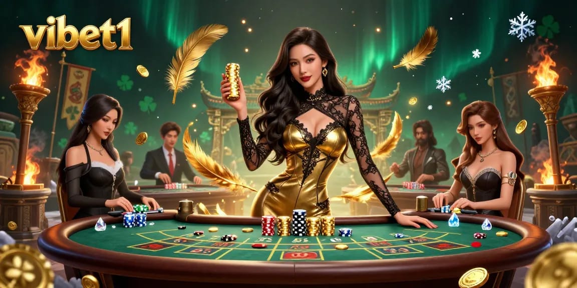 Join the high-stakes action at vibet1 with glamorous baccarat and golden casino chips.