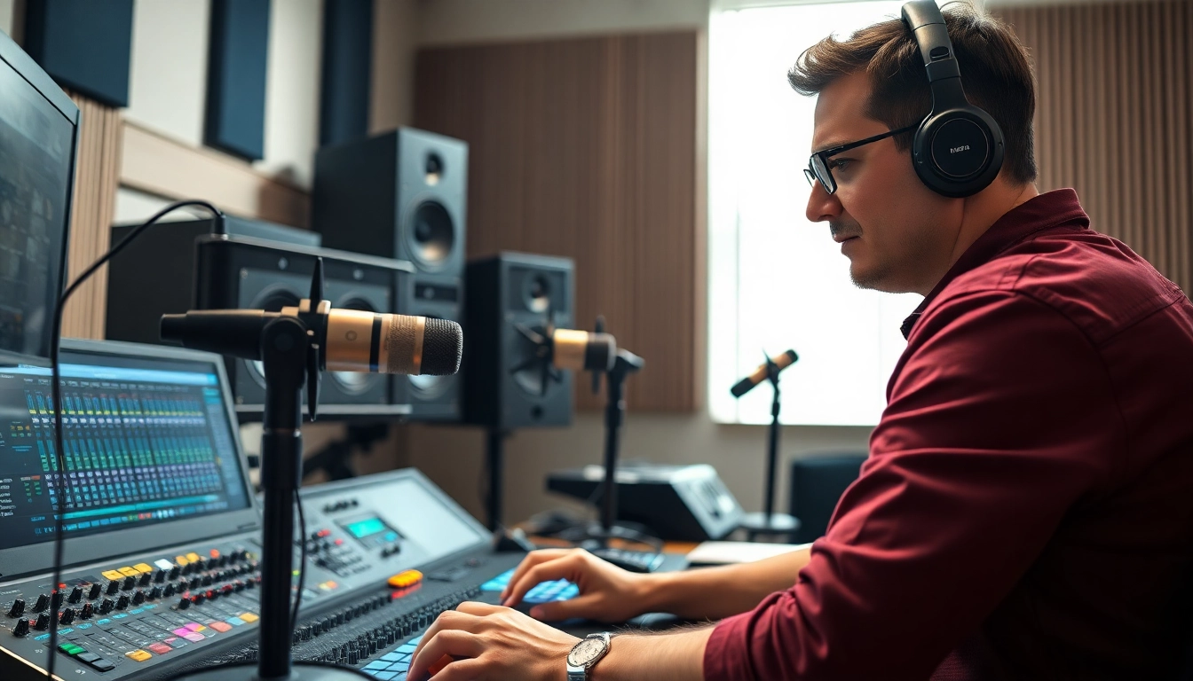 Engaged audio engineer perfecting online mastering techniques at a well-equipped studio.