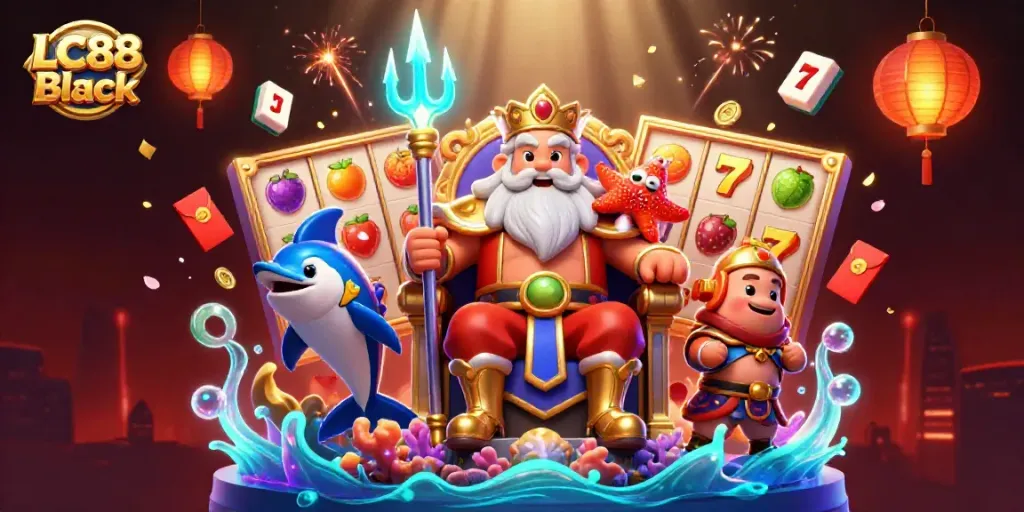 LC88 Black encourages players to engage with vibrant slot games in an immersive 3D scene.