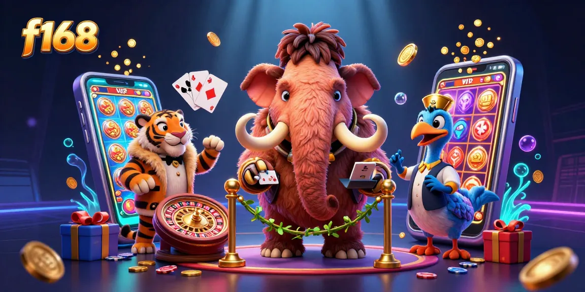 Enhance your gaming with f168's vibrant casino scene featuring charismatic characters and exciting slot games.