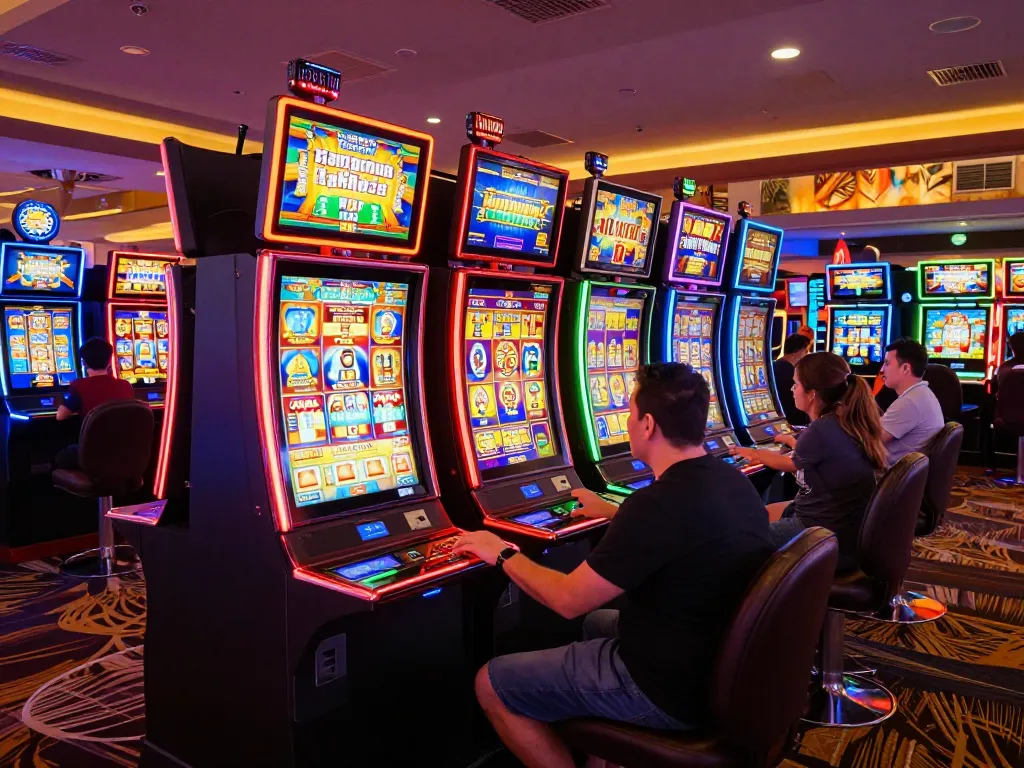 Players enjoying the vibrant slot machines at TA88 casino, experiencing dynamic gameplay and excitement.