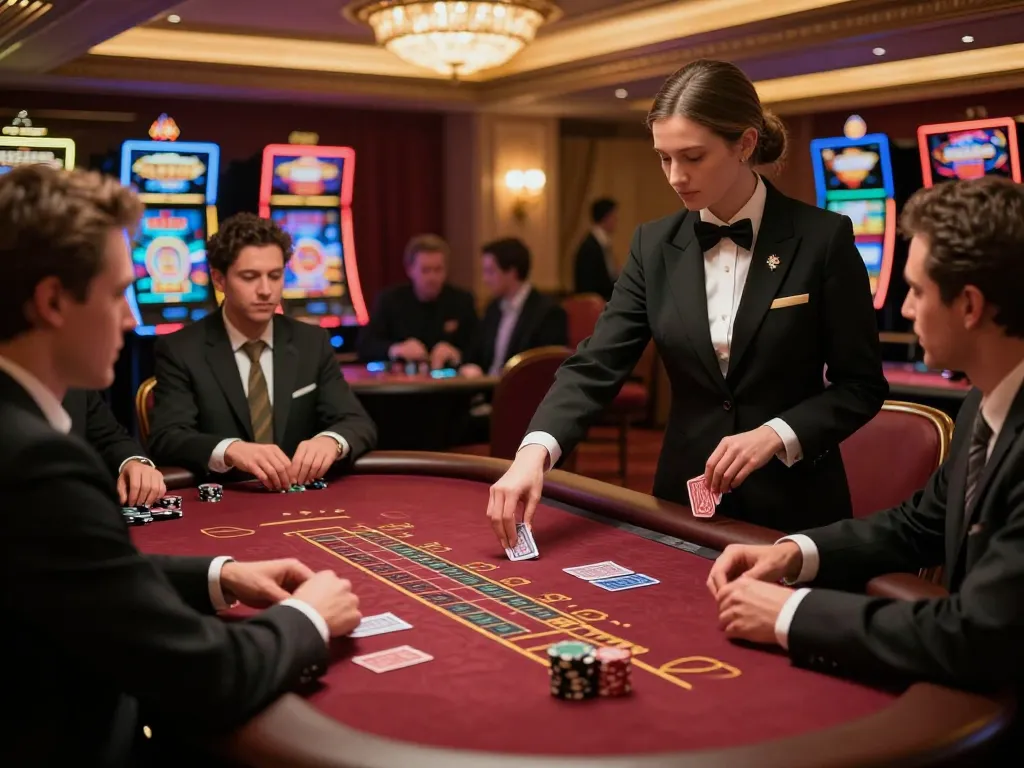 Players engage in strategic blackjack gameplay at LV88 Casino, showcasing excitement and lavish decor