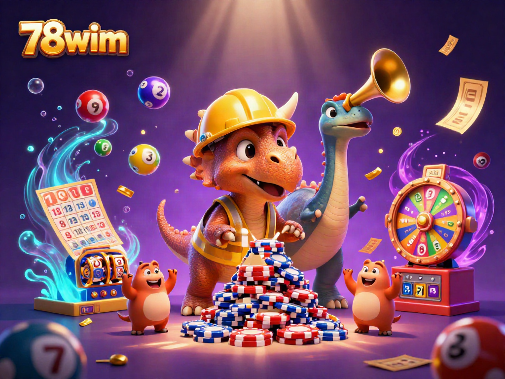 Engage in thrilling slots gameplay with vibrant triceratops and lottery elements in 78wim!