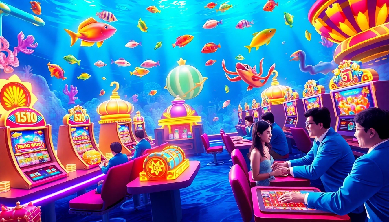 bắn cá đổi thưởng gameplay featuring vibrant marine graphics and exciting players immersed in casino strategy.