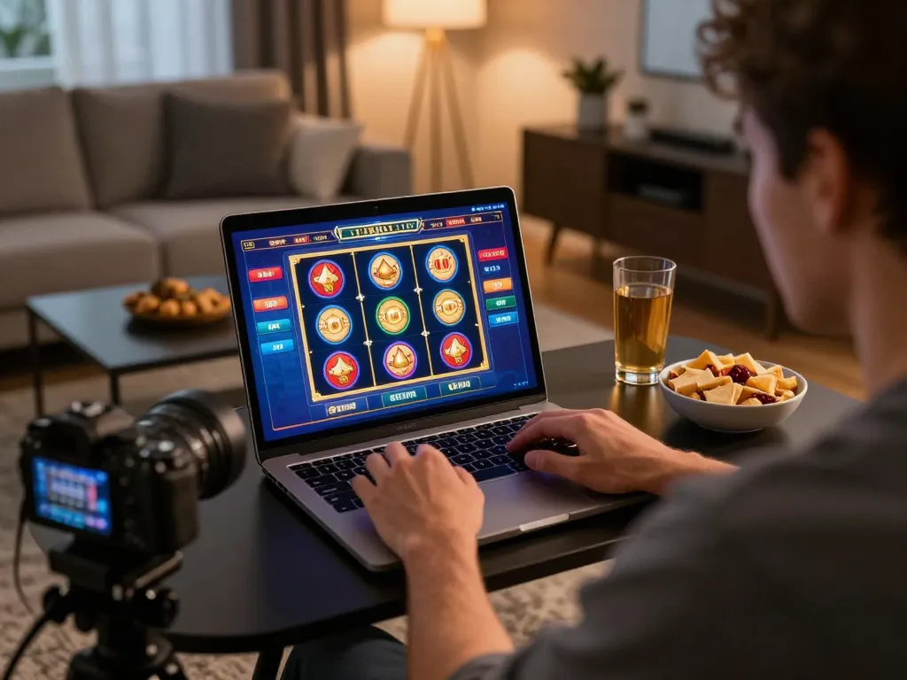 C168 player enjoying an online slot game from a modern living room setup.
