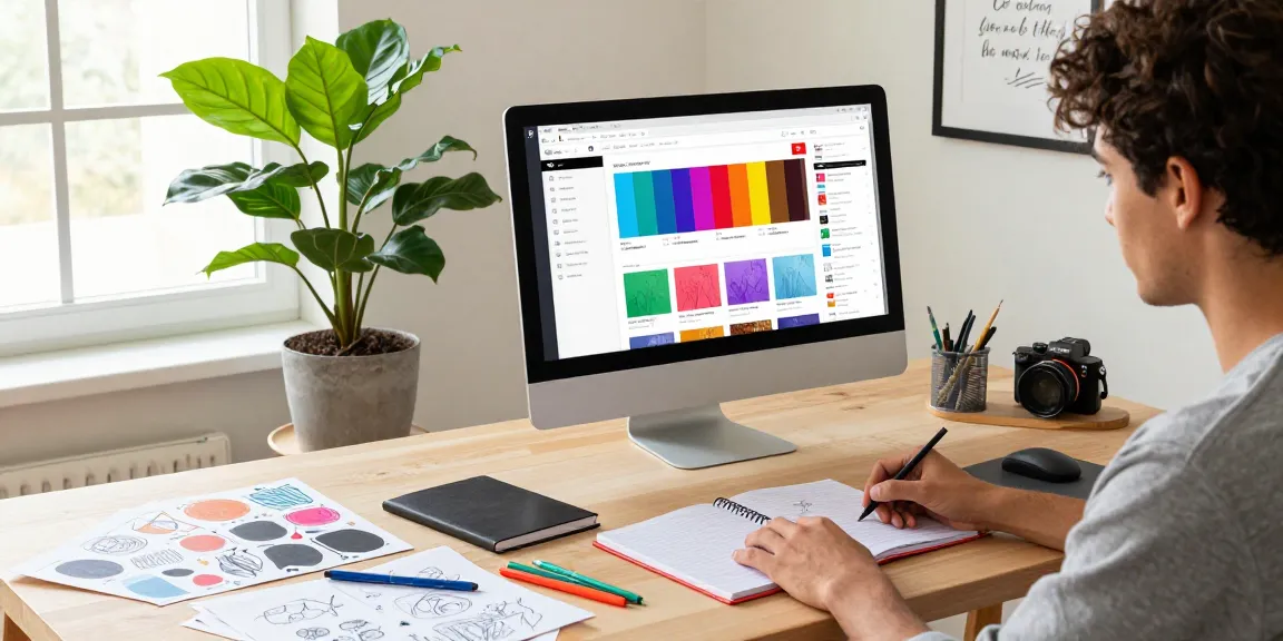 Designing custom printed notebooks in a creative workspace.