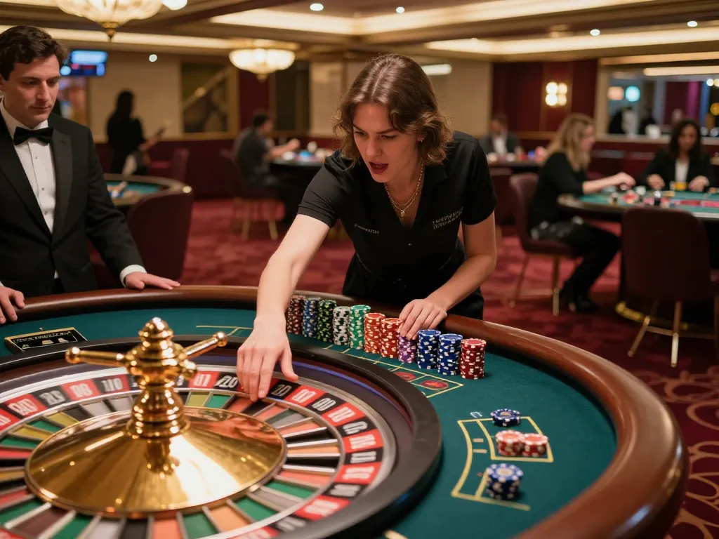 Watch a player placing a bet at a go88 roulette table in a luxurious casino setting
