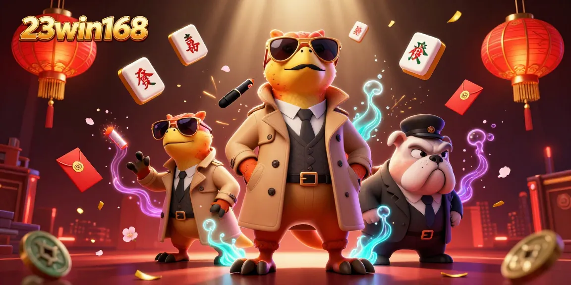 Experience thrilling action with 23win168 at the VIP casino lounge featuring cartoon raptors and a bulldog bouncer.