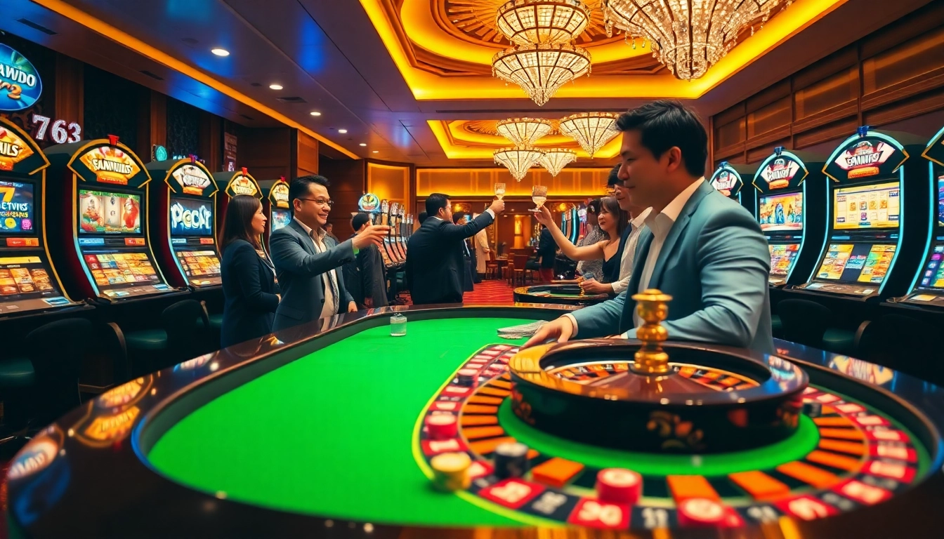 Experience the excitement of Đăng ký 98win at a luxurious casino table filled with chips and players.