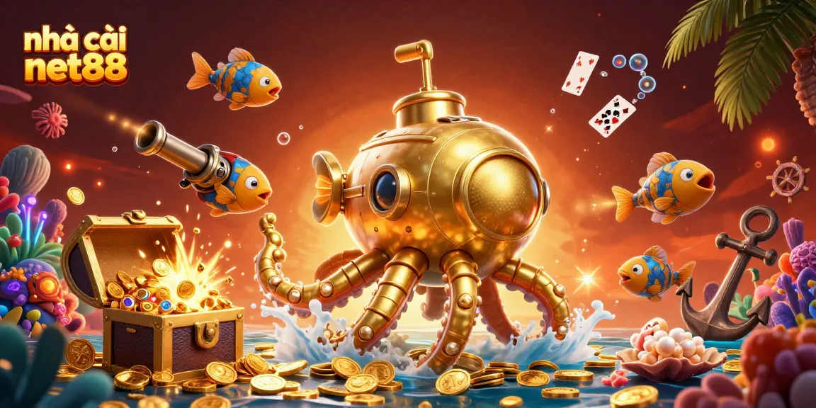 Engage in thrilling adventures with nhà cái net88 amidst gold coins and animated underwater elements.