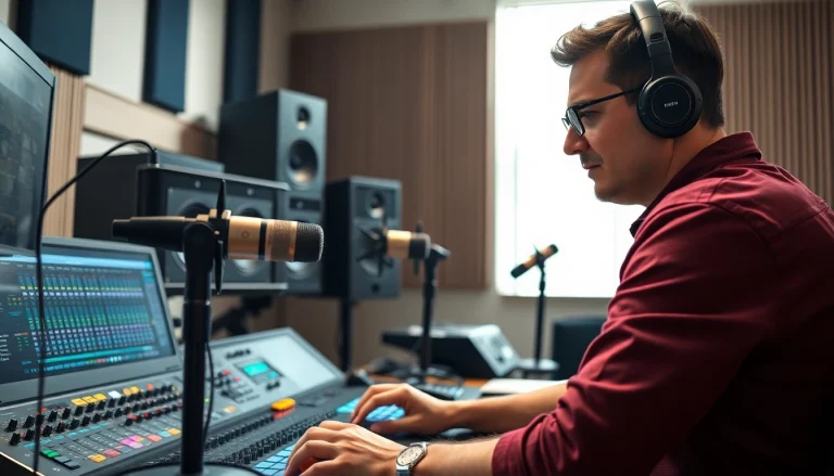 Engaged audio engineer perfecting online mastering techniques at a well-equipped studio.