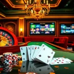 RR88 casino table with poker chips and luxurious roulette wheel in an elegant environment.
