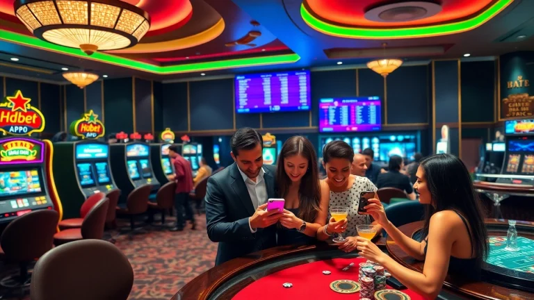 Players engaging with the app hdbet in a luxurious casino environment.