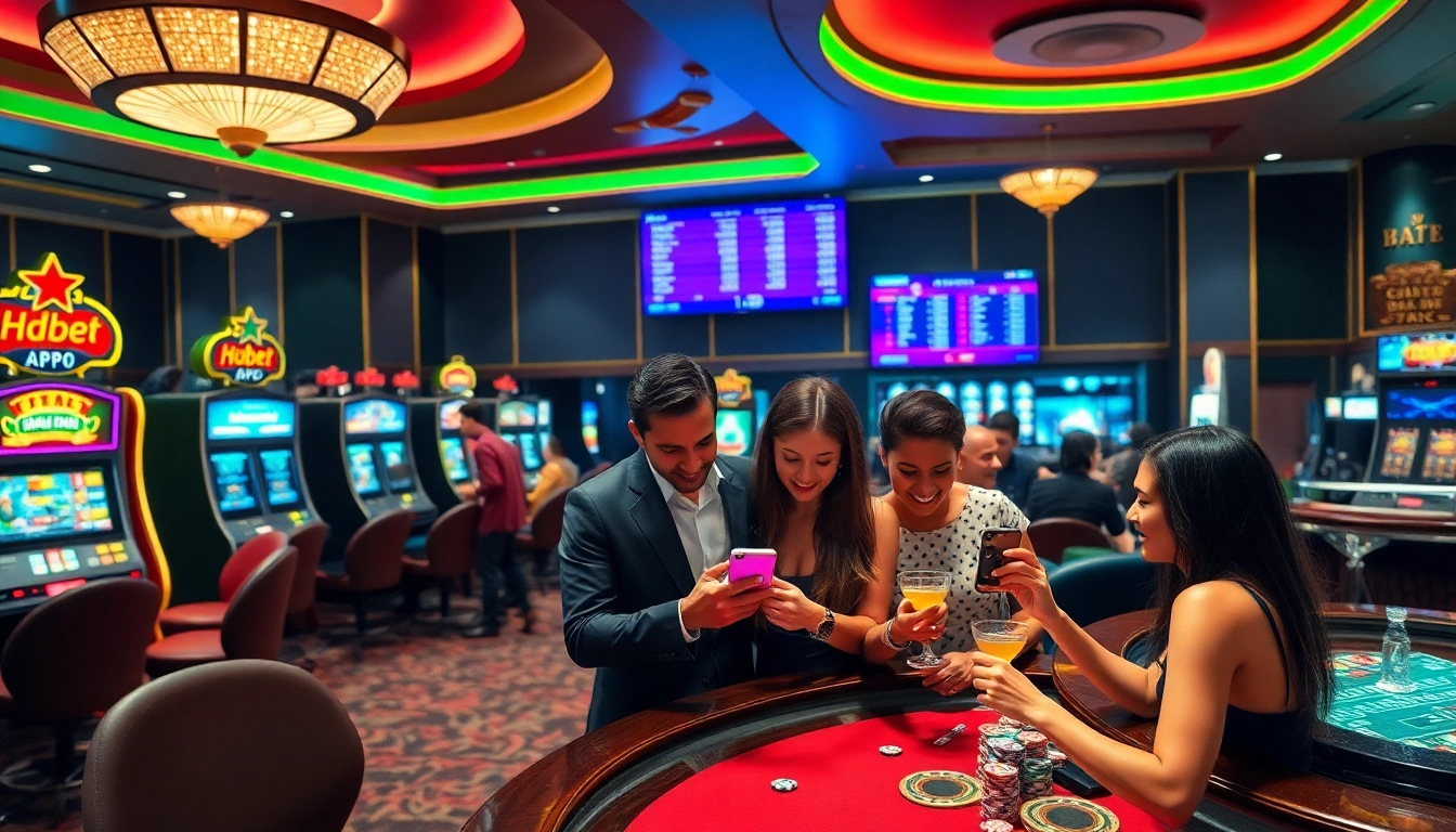 Players engaging with the app hdbet in a luxurious casino environment.