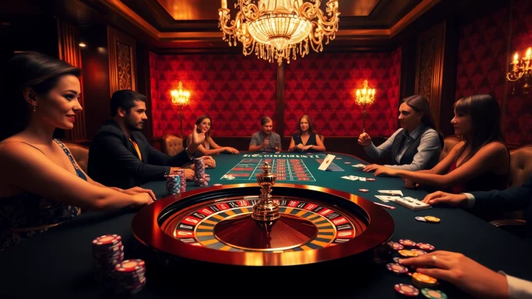 Players celebrating their wins at https://32wincasino.com/ with vibrant casino tables and luxurious atmosphere.